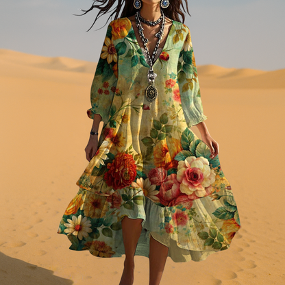 Elvara | Damen Boho Sommerkleid mit V Ausschnitt und lockerem Schnitt
