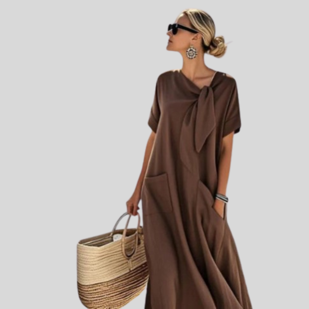 Katharina | Damen Midikleid mit Bindekragen und Taschen