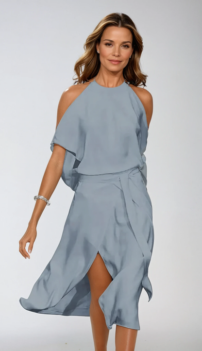 Brunhilda | Abito midi da donna con scollo all'americana e spacco