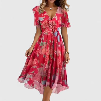 Bianca | Vestito midi da donna con motivo floreale e scollo a V