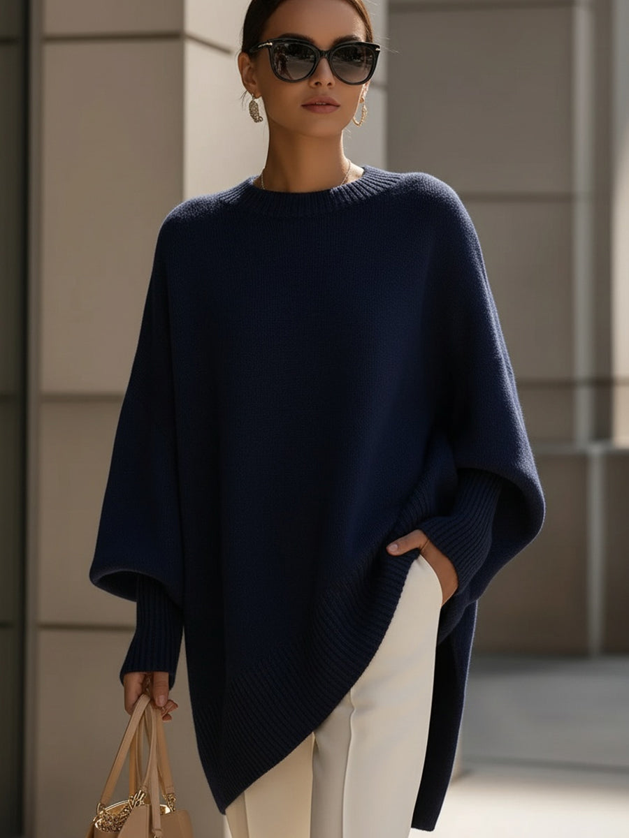 Bertha | Oversized women's poncho with round neckline | Long sleeves