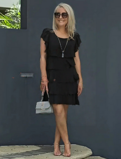 Klara | Damen Midikleid mit kurzen Ärmeln und gestuftem Design