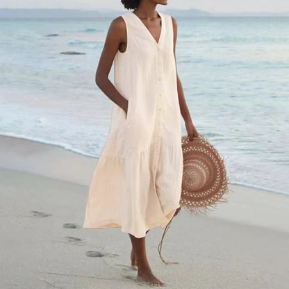 Kleid mit V-Ausschnitt, luftigem Schnitt und zeitlosem Design