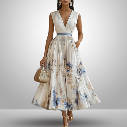 Jamira | Damen Maxikleid mit V Ausschnitt und fließendem Schnitt
