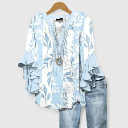 Nadine | Women's top with floral pattern and ruffled sleeves