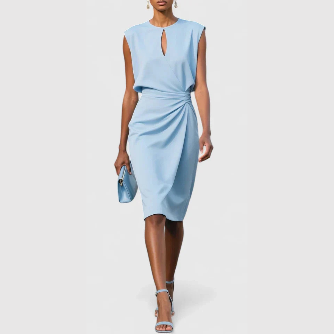 Emilia | Damen Midikleid ohne Ärmel mit Raffungen