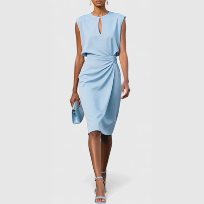 Emilia | Damen Midikleid ohne Ärmel mit Raffungen