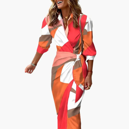 Bärbel | Damen Maxikleid aus Baumwolle mit Streifen und Wickeloptik