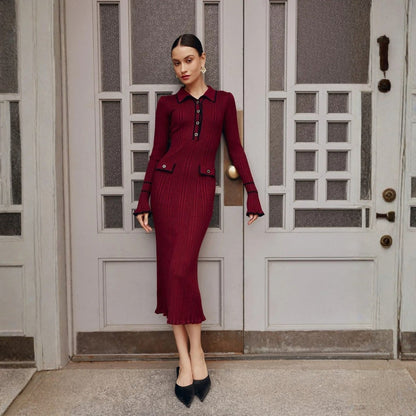Brigitte | Abito midi da donna in maglia con bottoni e struttura