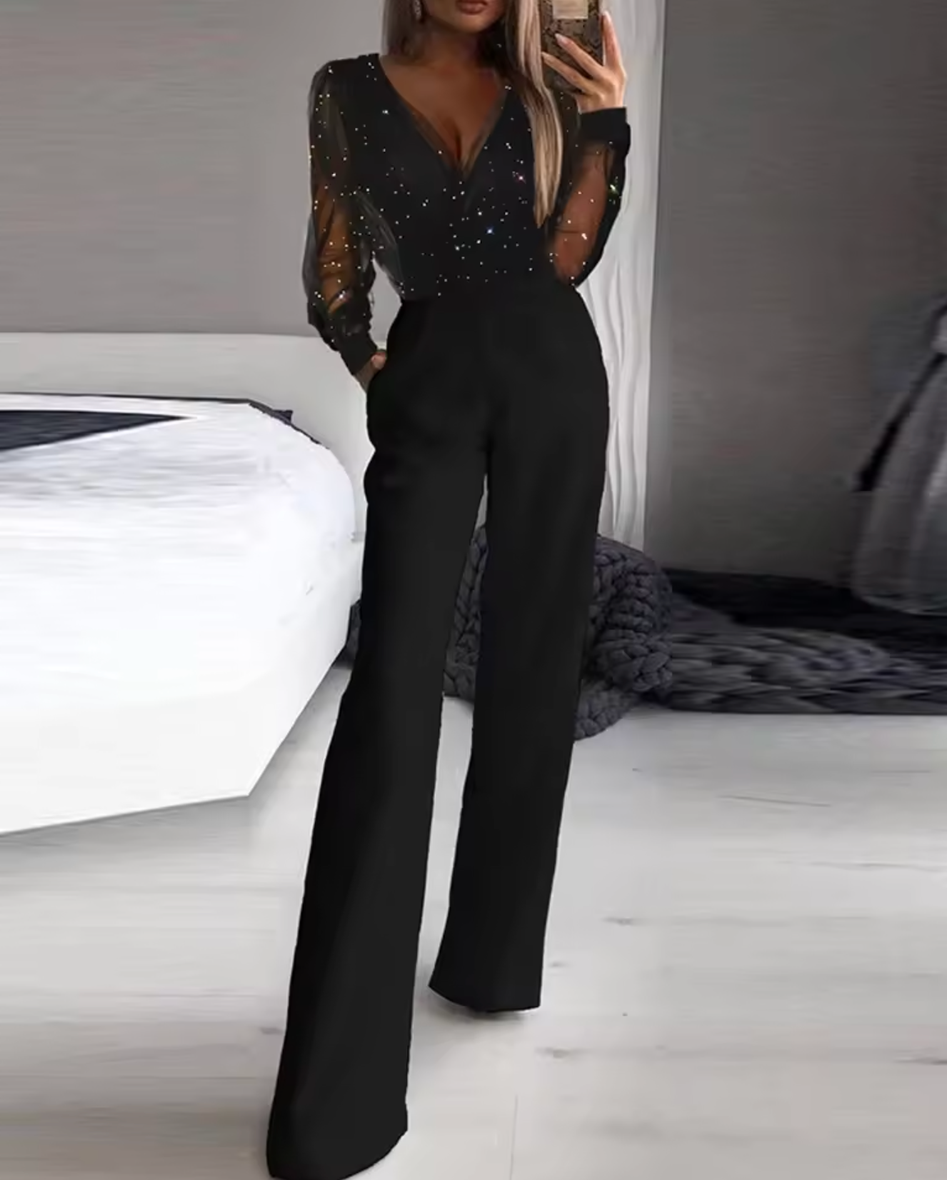 Chantal | Eleganter Mesh-Overall mit Glitzer-Details