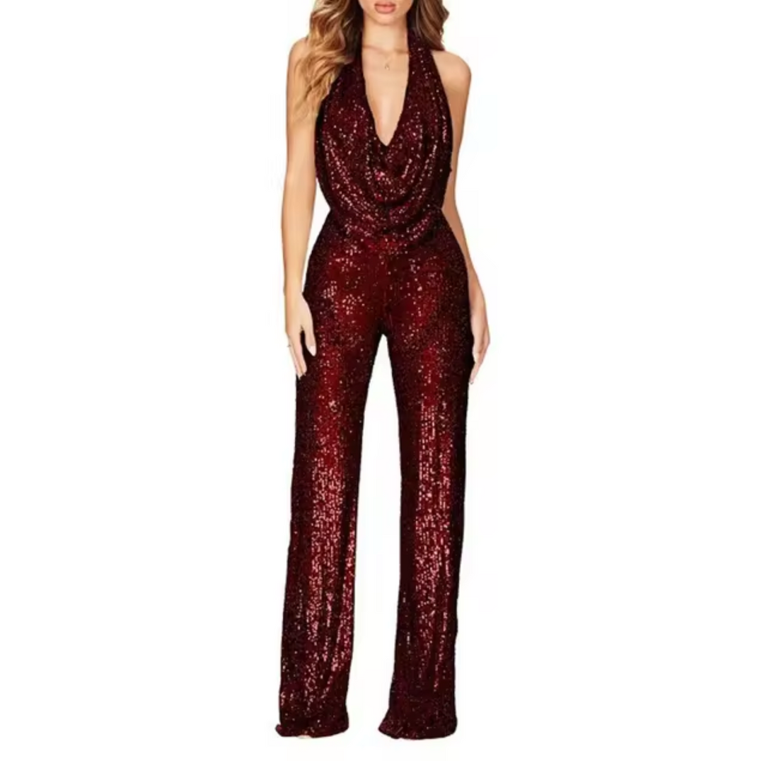 Hanna | Modern women's sequin jumpsuit with halter neck