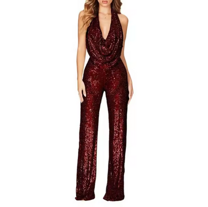 Hanna | Modern women's sequin jumpsuit with halter neck