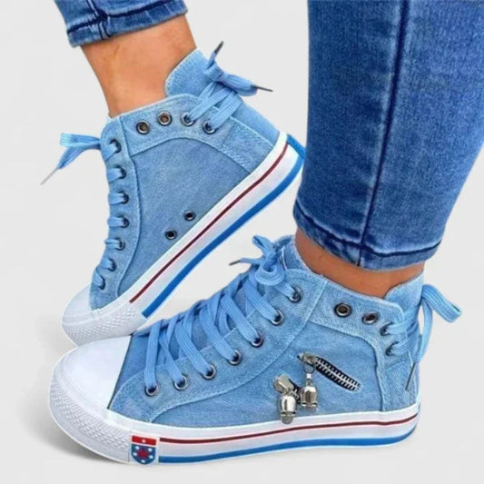 Emilia | Damen Denim Sneakers mit Schnürung und Reißverschluss