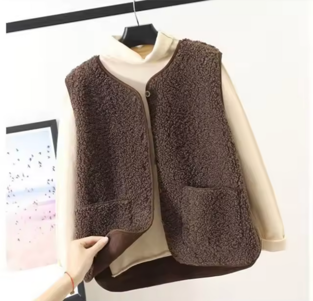 Prisca | Flauschige Damen Weste ärmellos mit Taschen | Ärmellos