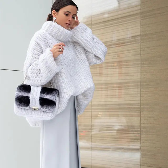 Flavia | Damen eleganter Oversize Rollkragenpullover in Grobstrick