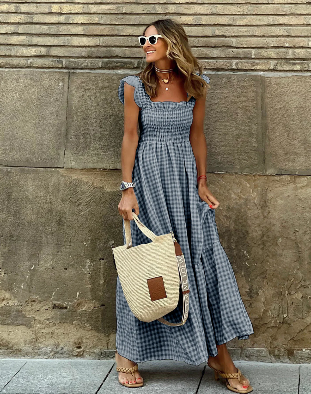 Damira | Damen-Maxikleid mit gerafftem Oberteil