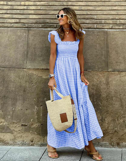 Damira | Damen-Maxikleid mit gerafftem Oberteil