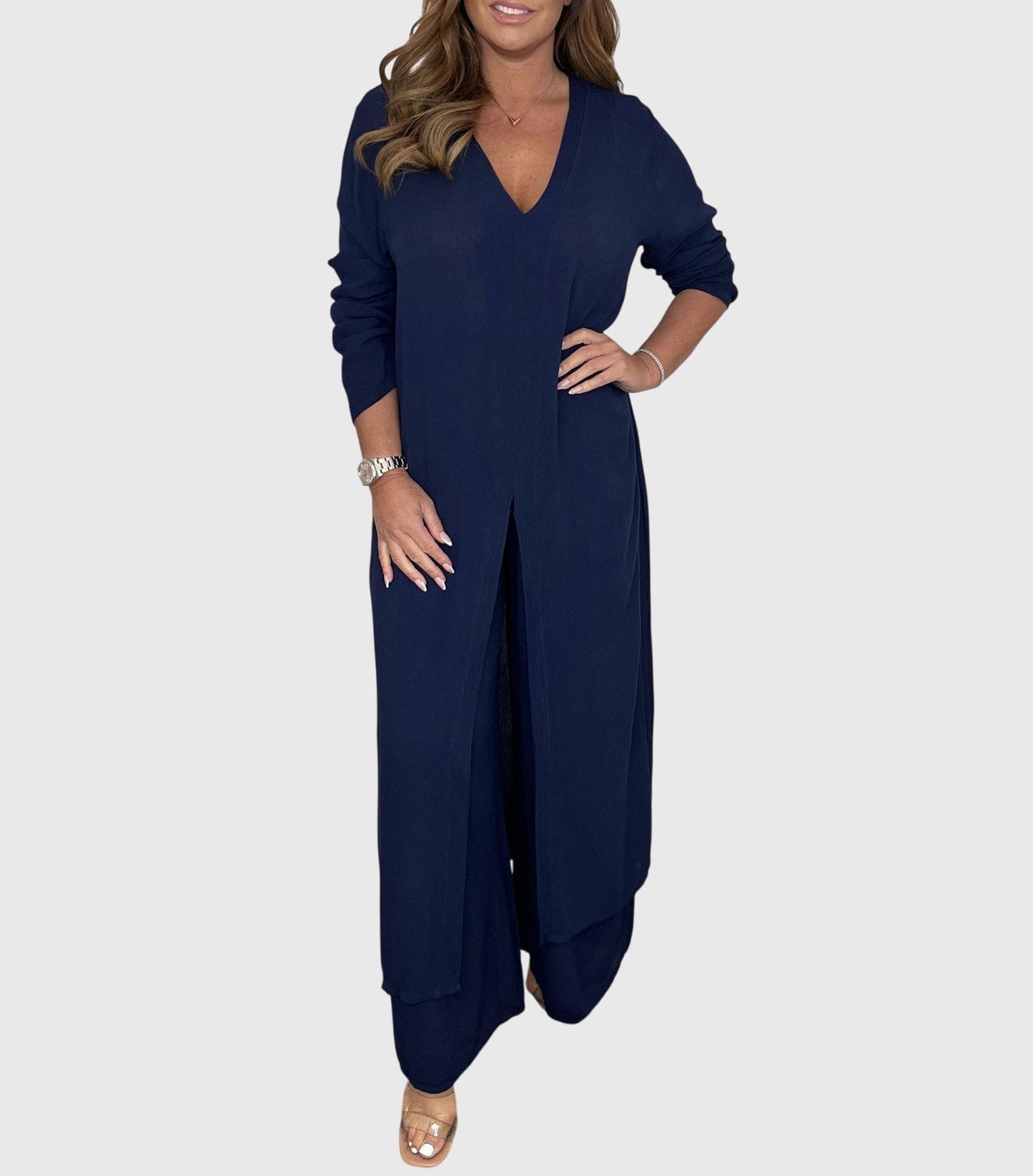 Melina | Two-piece set with long top and straight trousers