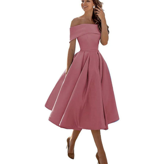 Daniela | Damen Midikleid mit schulterfreiem Ausschnitt und weitem Rock