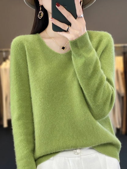 Jamila | Damen Cashmere Pullover mit elegantem V-Ausschnitt