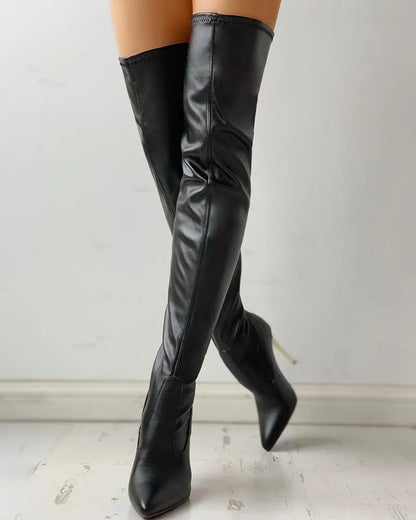 Heidi | Damen Overknee-Stiefel mit goldenem Absatz und Reißverschluss-Detail