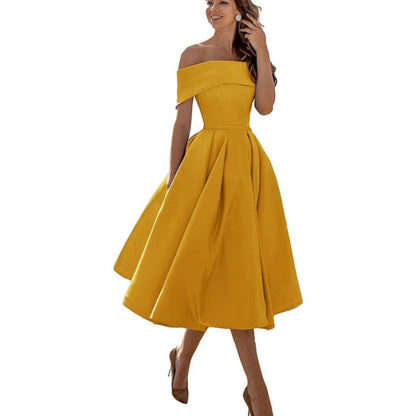 Daniela | Damen Midikleid mit schulterfreiem Ausschnitt und weitem Rock