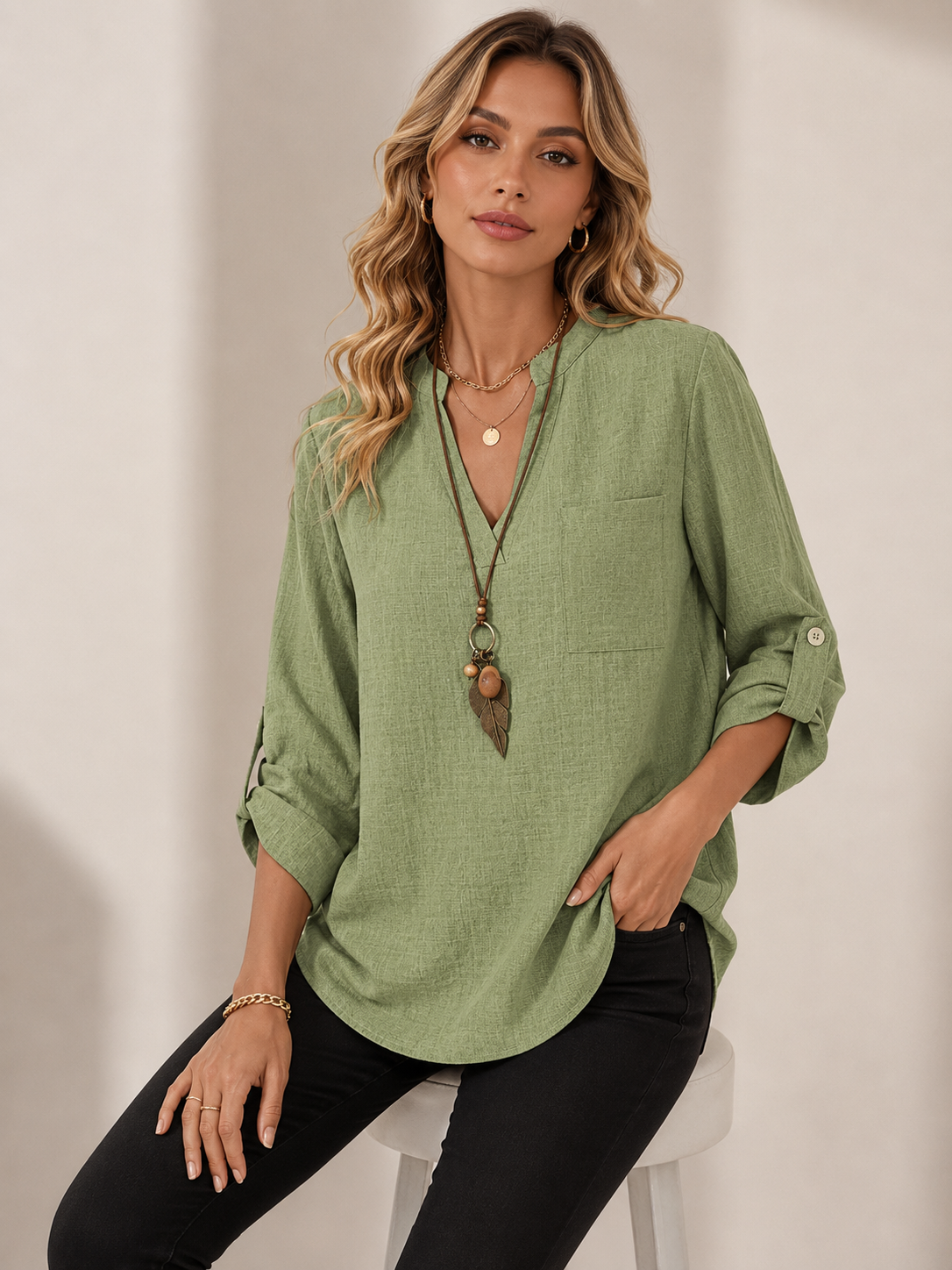 Navy Blue Elegant Blouse - Bella