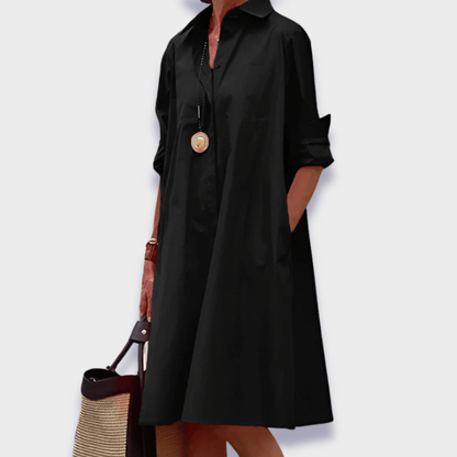 Linda | Damen Lockeres Sommer Midikleid mit Knopfleiste