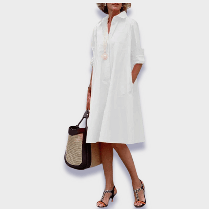 Linda | Damen Lockeres Sommer Midikleid mit Knopfleiste
