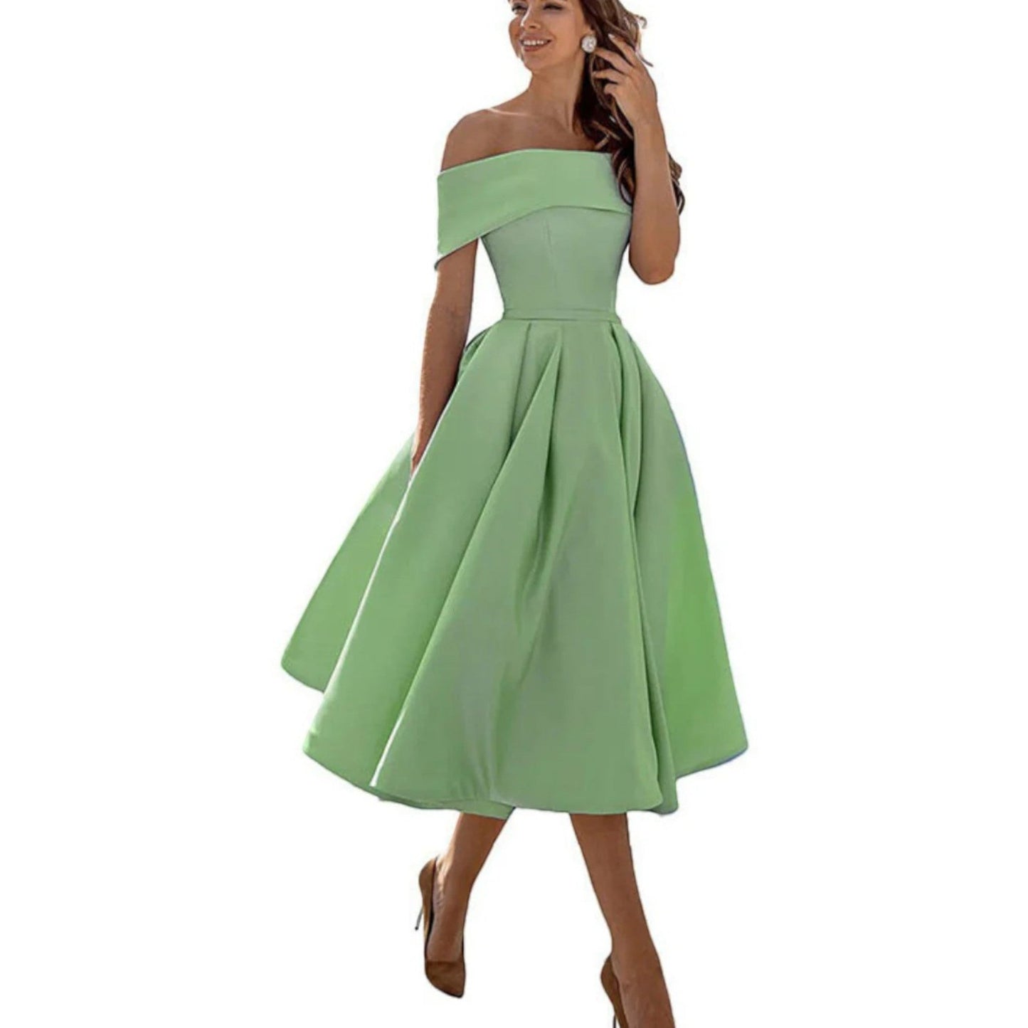 Daniela | Damen Midikleid mit schulterfreiem Ausschnitt und weitem Rock