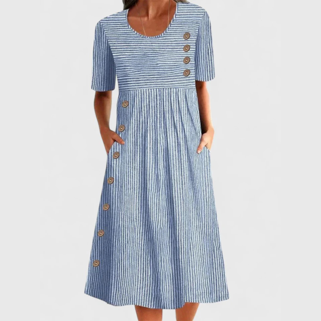 Samira | Damen Midikleid mit A Linien Schnitt und Knopfdetails