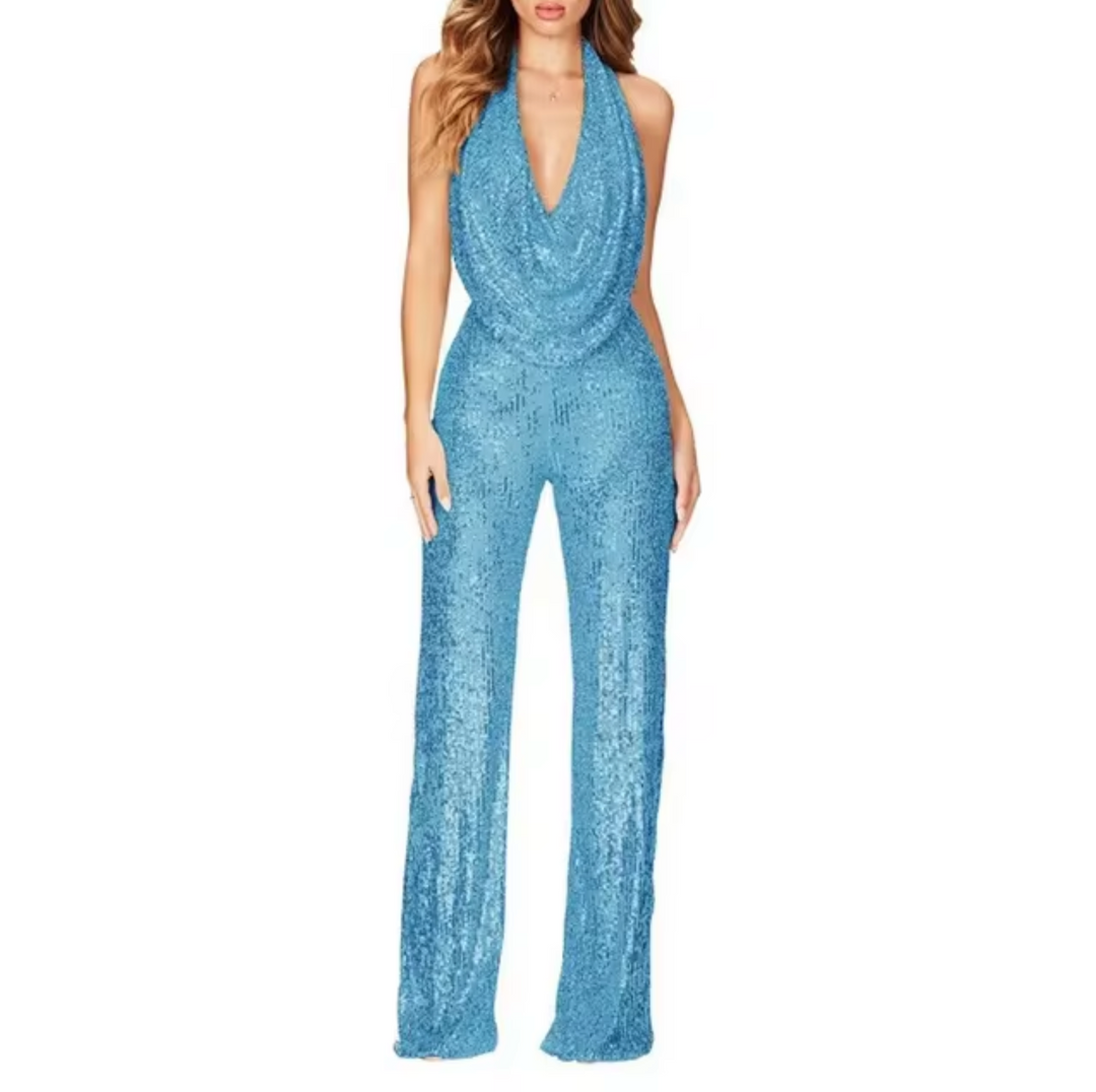 Hanna | Modern women's sequin jumpsuit with halter neck