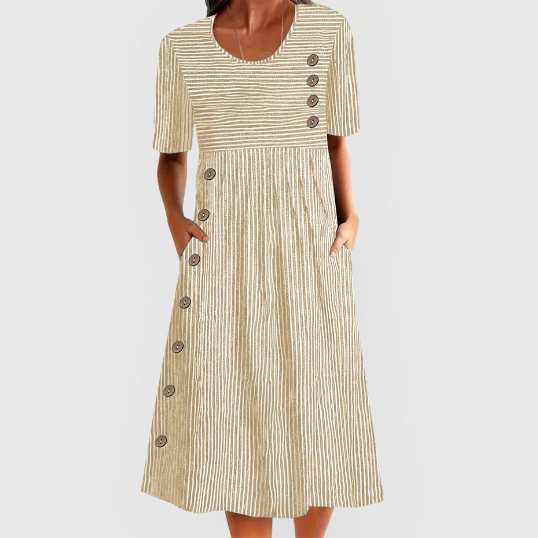 Samira | Damen Midikleid mit A Linien Schnitt und Knopfdetails