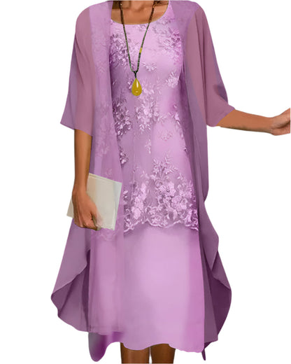 Orvila | Women's Midi Dress with Sheer Sleeves and Flowing Silhouette