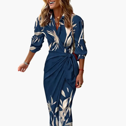 Bärbel | Damen Maxikleid aus Baumwolle mit Streifen und Wickeloptik