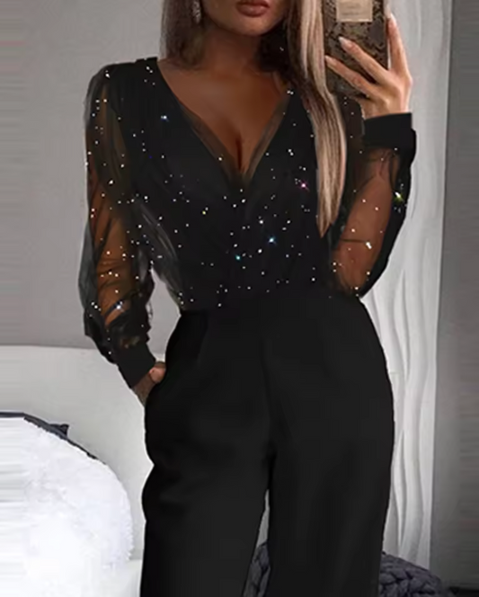 Chantal | Elegant mesh jumpsuit with glitter details