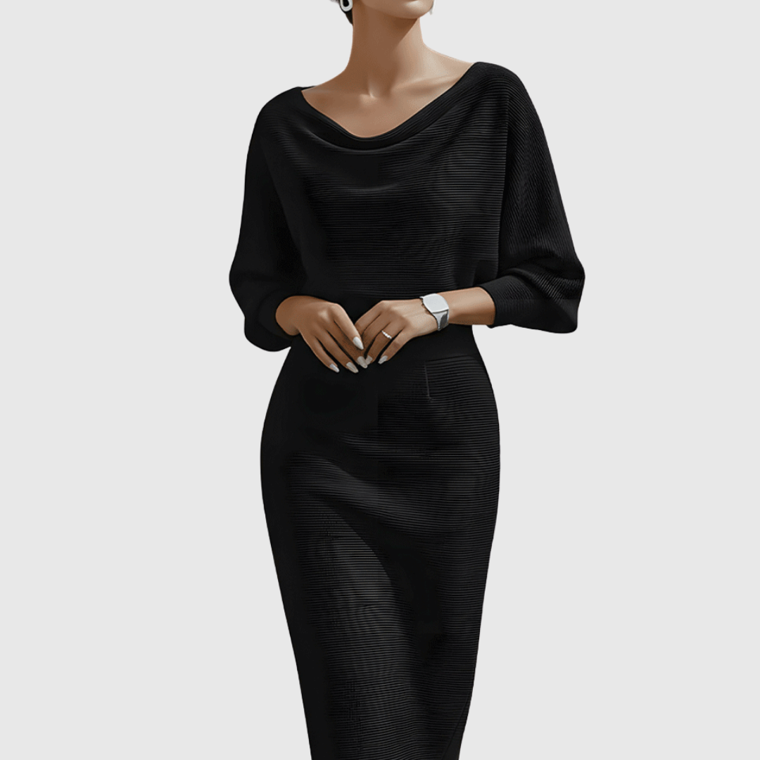 Sophie | Damen elegantes Midikleid mit Drapierung und Strick