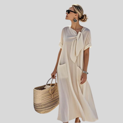 Katharina | Damen Midikleid mit Bindekragen und Taschen
