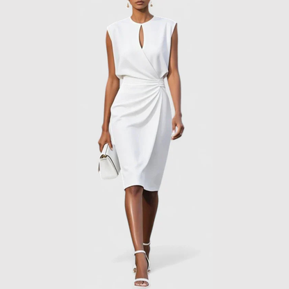 Emilia | Damen Midikleid ohne Ärmel mit Raffungen