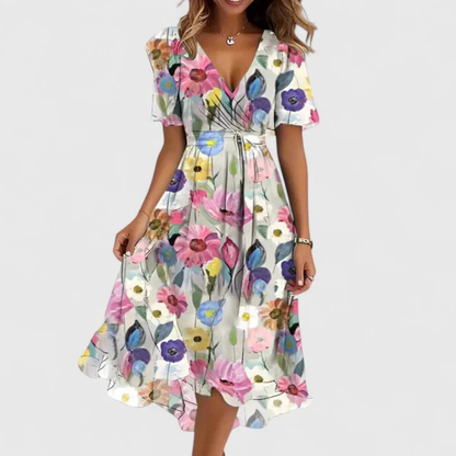 Bianca | Vestito midi da donna con motivo floreale e scollo a V