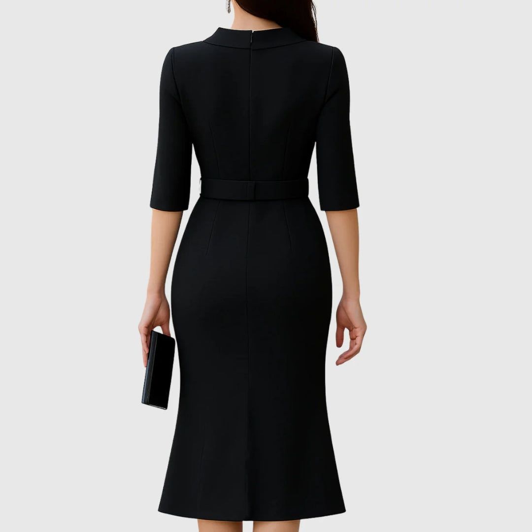 Luisa | Damen elegantes Midikleid mit Gürtel und Schlitz