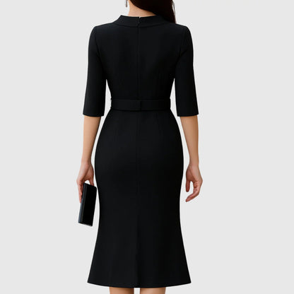 Luisa | Damen elegantes Midikleid mit Gürtel und Schlitz