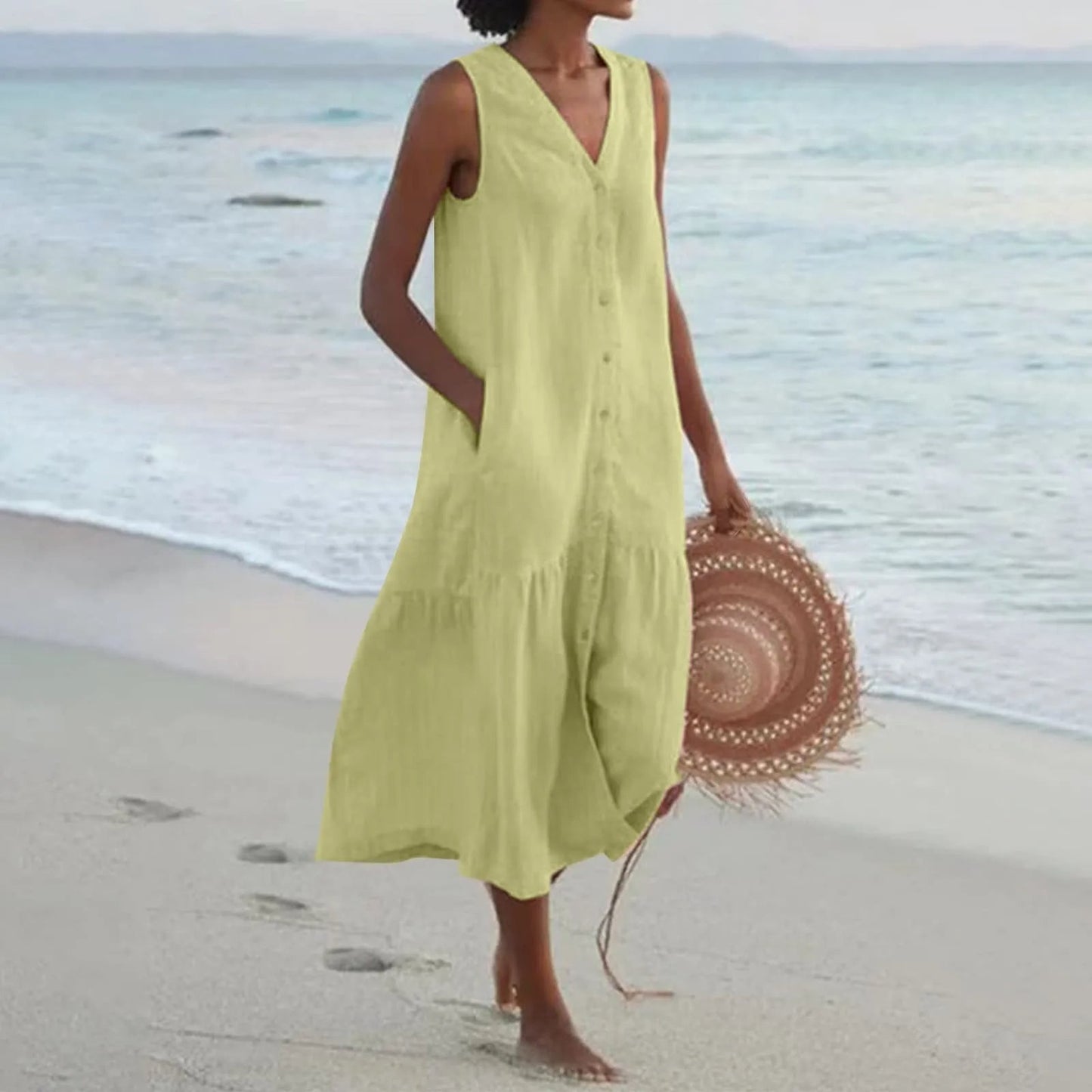 Kleid mit V-Ausschnitt, luftigem Schnitt und zeitlosem Design