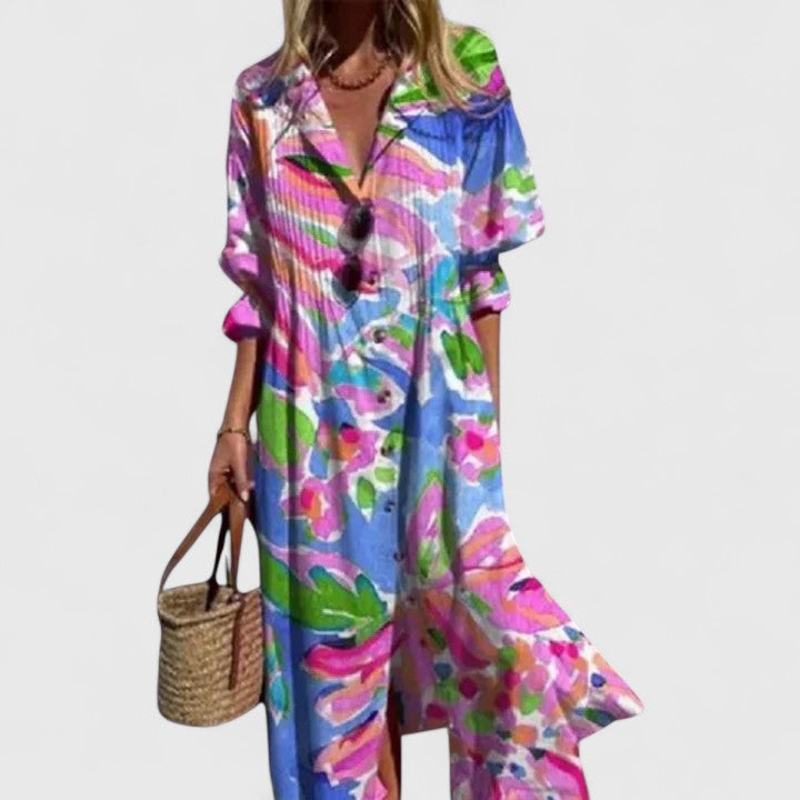 Theresa | Vestito midi da donna con motivo floreale e abbottonatura