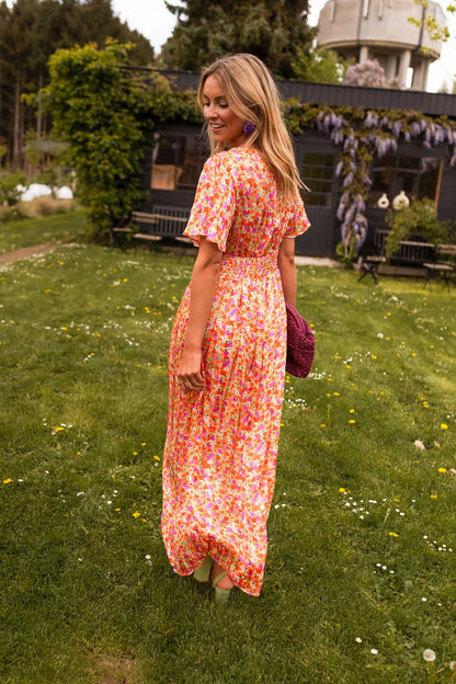 Yvonne | Damen Maxikleid mit floralem Print und taillierter Form