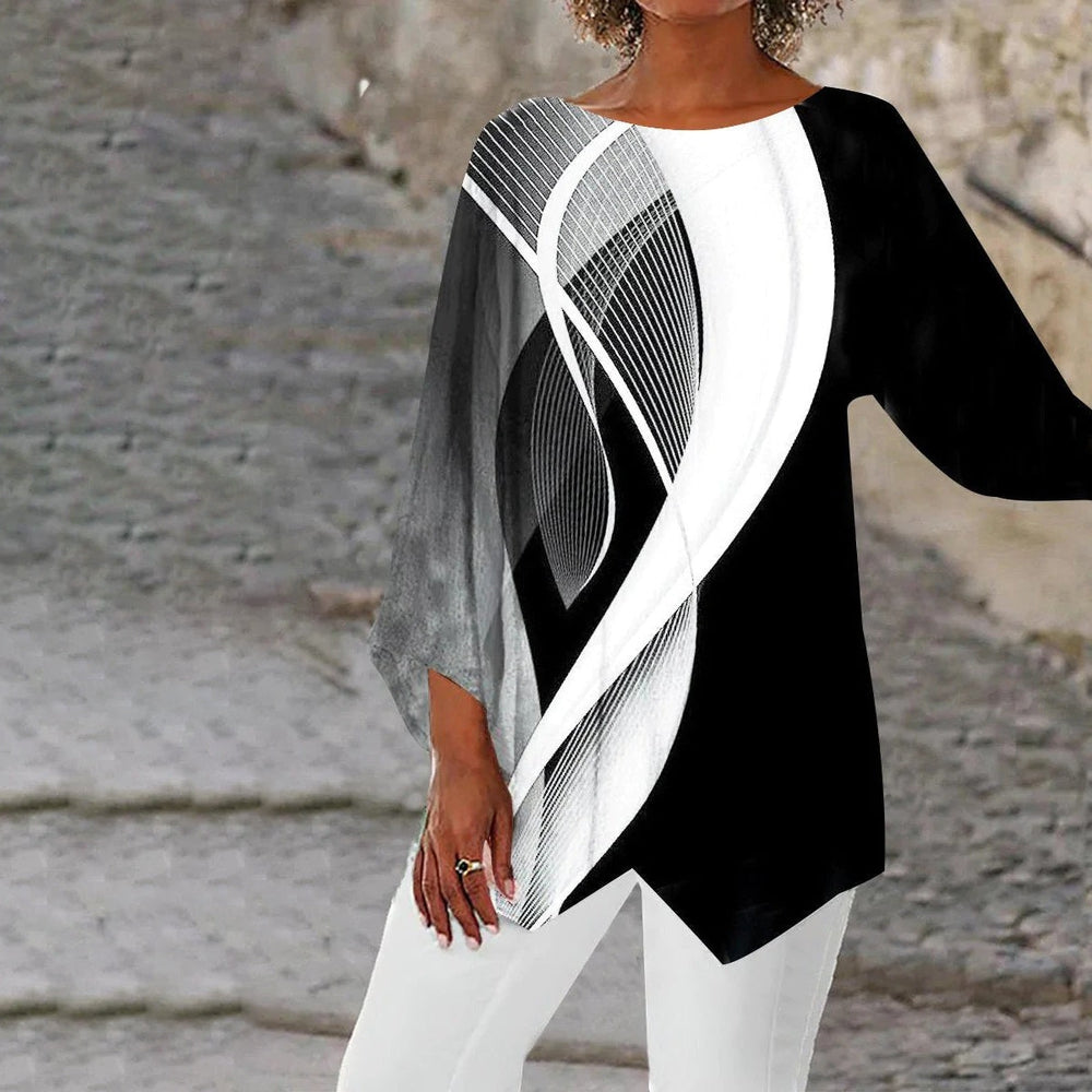 Cyris | Moderne Langarm-Tunika mit geometrischem Kontrastmuster