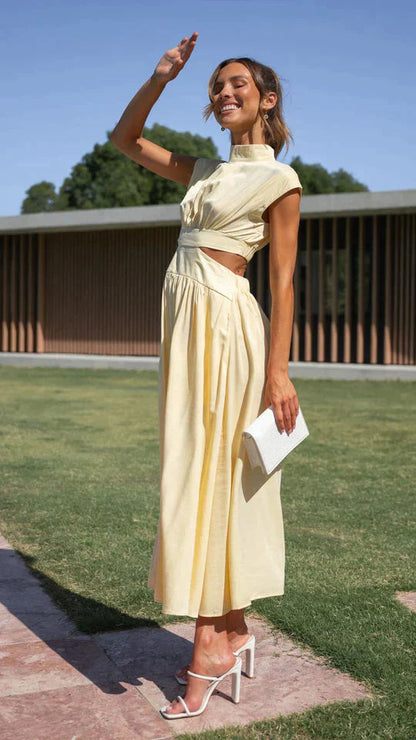 Mirae | Women's high-necked midi dress with waist cutouts