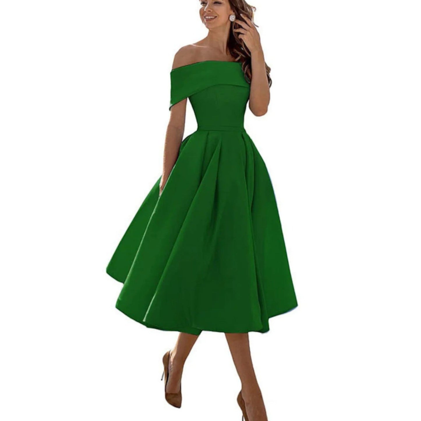 Daniela | Damen Midikleid mit schulterfreiem Ausschnitt und weitem Rock