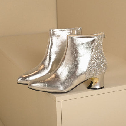 Ruth | Damen silberne Metallic-Stiefeletten mit Blockabsatz