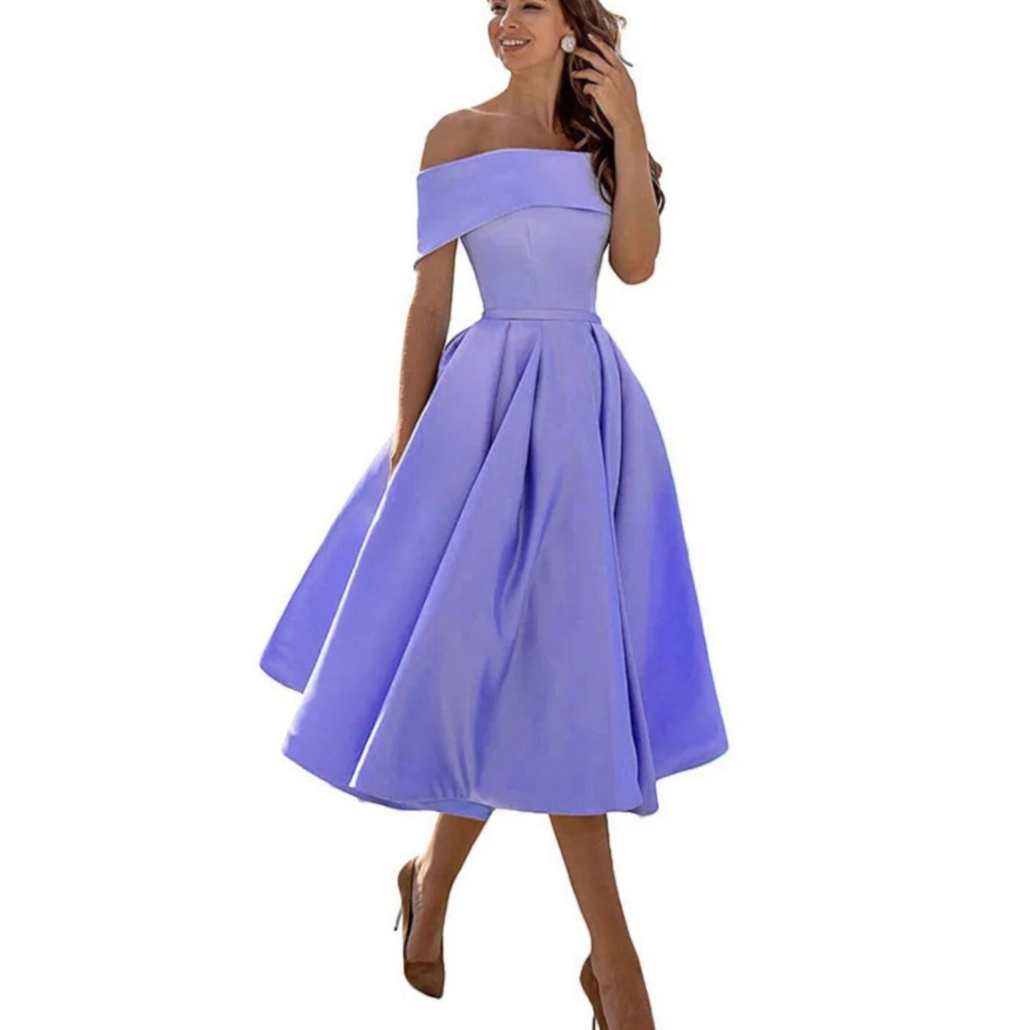 Daniela | Damen Midikleid mit schulterfreiem Ausschnitt und weitem Rock